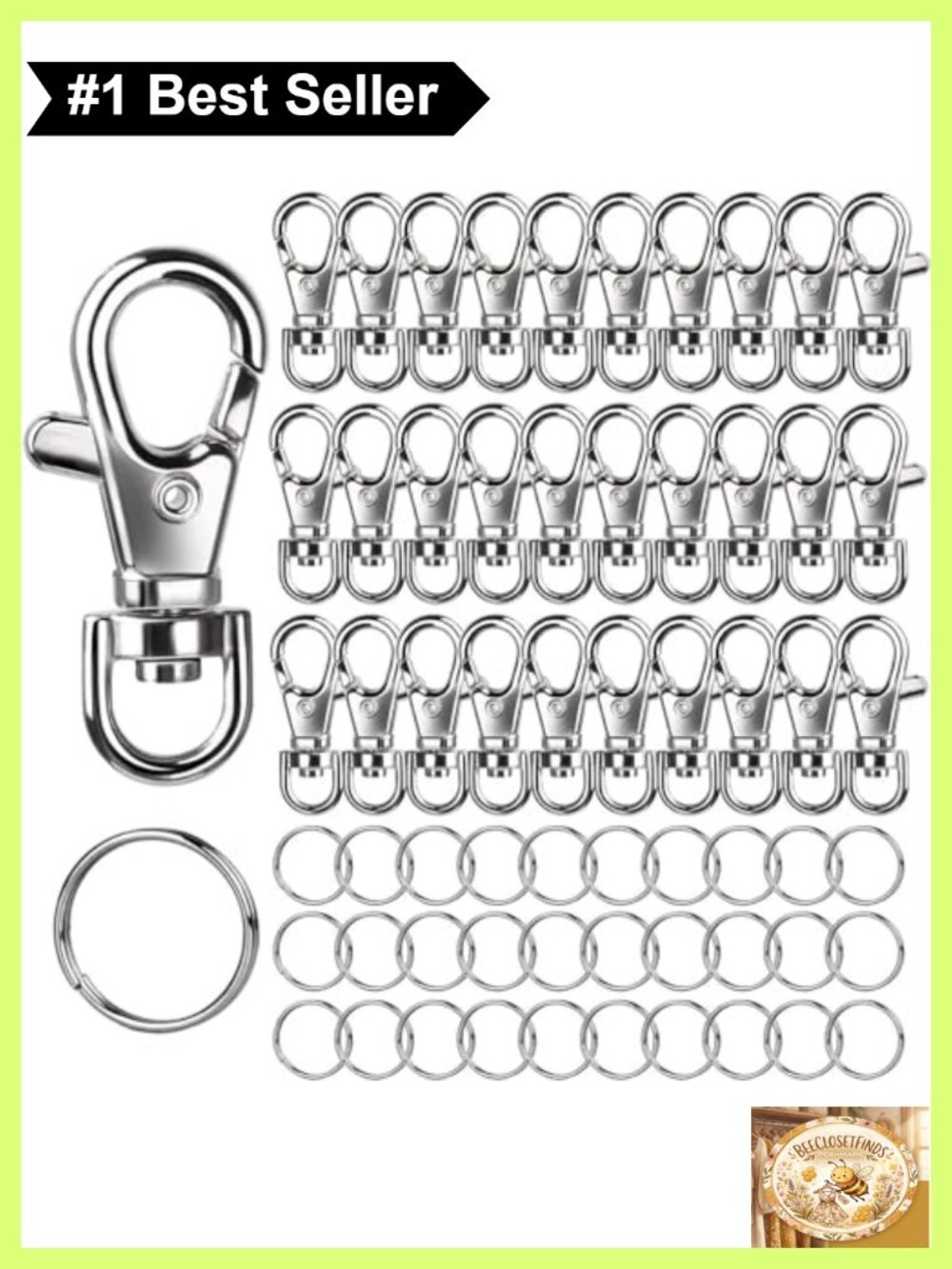 LEOBRO 60PCS Lobster Claw Clasps Key Rings Zinc Alloy Keychain Making Kit Crafts